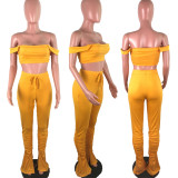 Solid Color Crop Top and Pleated Split Micro Trousers