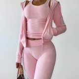 Autumn Winter Double-sided Fleece Vest Hooded Three Piece Set