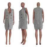Winter Fall Tops Knitted Breasted Patch Pocket Cardigan Vest