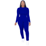 Womens Casual O Neck Long Sleeve Ruched Solid Color Bodycon Two Pieces