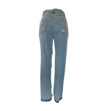 All-match Slim-fit Micro-elastic Ripped Micro-flared Jeans