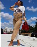Autumn Casual Simple Printing Zipper Two Piece Set