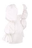 Autumn White Square Neck Puff Sleeve Lace-up Mini Dress For Women
