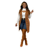 Winter Fall Tops Knitted Breasted Patch Pocket Cardigan Vest