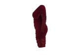 Plus Size Lavish One Shoulder Double-layer Mesh Pleated Dress - Wine Red