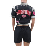 Fashion Casual Printed Baseball Uniform Short Sleeve 2 Piece Outfits