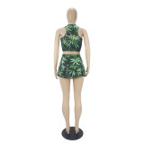Two Piece Skirt Set Tennis Sports Pattern Printed Vest and Culottes