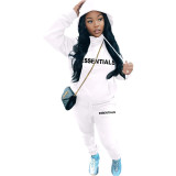 Casual Letter Pyrography Velvet Drawstring Kangaroo Pocket Hoodie & Pants Set