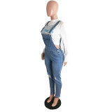 Women Ripped Jeans Suspender Sexy Spaghetti Strap Blue Bodycon Causal Overalls Jumpsuit