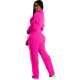 Winter Turtle Neck Cable Knit Sweater And Tasseled Pants Set