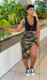 Women's Zipper Camouflage Slit Skirts with Pocket