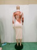 Casual High Neck Print Stitching Mid Dress