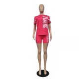 Rose Summer Casual Printed Letter Women Short Set
