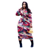 Casual Zipper Print Mid Dress