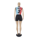 Two-Piece Double-sided Pattern Printed Sleeveless Bandage Shorts Set