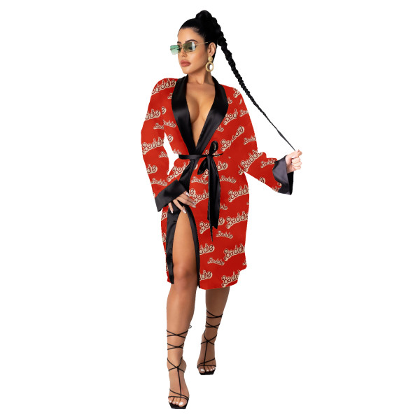 Print Kimono Robes Outerwear For Women