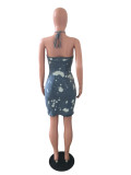 Halter Denim Zipper Clubwear Sexy Bodycon Dress