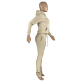 Casual Khkai Sweatshirt Sports Drawstring Hoodie Stacked Two-piece Pants Set