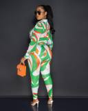 Casual Printed Turndown Neck Long Sleeve Shirt Trousers Homewear Casual Set