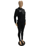 Casual Air Layer Letter Embroidery Hooded 2 PC Set