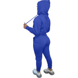 Casual Letter Pyrography Velvet Drawstring Kangaroo Pocket Hoodie & Pants Set