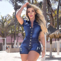 Casual Slim Fit Holes Shorts Denim Rompers