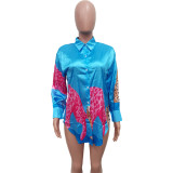 Women Chic Fashion Leopard Pattern Turn Down Collar Long Sleeves Button Casual Shirt Tops