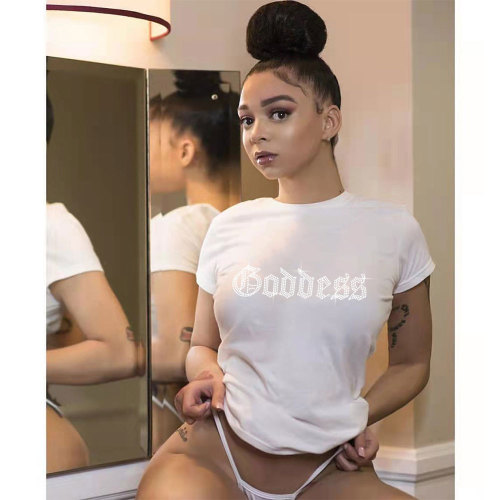 White Pullover Hot Drill Short Sleeve T-shirt