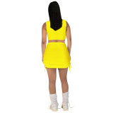 High Elastic Cotton Pit V Neck Low-cut Drawstring Skirt Set
