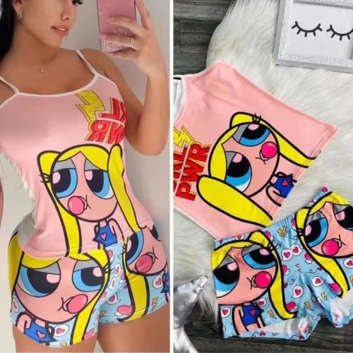 Sexy Graphic Print Suspender Yoga Short Pant Sets