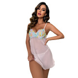 Sexy Lingerie 2023 Embroidery Lace See Through Mesh Sexy Babydoll Sleepwear Dress with thong