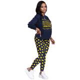 Casual Print Letter Tie Dot Shirt and Trousers 2 Pcs Set