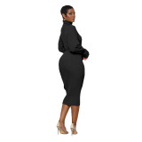 Turtleneck Knit Tie Waist Midi Dresses