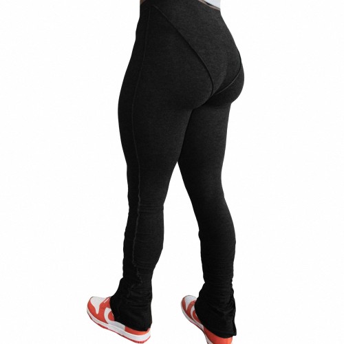 Solid Black Tight Stacked Pants
