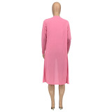 Casual Solid Pink Ribbed Crop Vest Top Short And Cardigan 3 Pieces Set