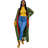 Loose Knit Cardigan Fringed Long Sweater Outwear