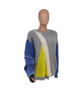 Womens Denim Patchwork Knitted Pullover Stitching Sweater
