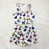 Two Piece Skirt Set Tennis Sports Pattern Printed Vest and Culottes