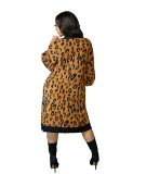 Women's Knitting Leopard Midi Cardigan Coat