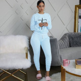 Casual Printed Long Sleeve Jogger Workout Pants Set with Pockets