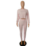 Solid Color Batwing Sleeve High Waist Top & Trousers