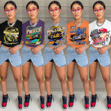 Casual Orange Cool Racing Print Bandage Hollowed Out Split Joint O Neck T-Shirts