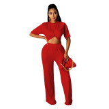 Solid Color Short Sleeve Pant Set