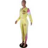 Casual Contrast Color Embroidered Pant Set