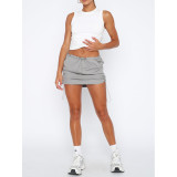 Solid Color Shirred Elastic Buckle Athleisure Pocket Cargo Skirts