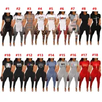 2 Piece Outfits for Women Short Sleeve Side Split Pullover Shirts and Bodycon High Waist Leggings Pants