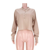 Waffle Button Threaded Baseball Collar Top