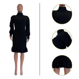 Casual Solid Basic Sweater Turtleneck Ruffle Hand-Knit Long Sleeve Dresses