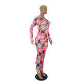 Casual Pattern Printed V Neck Home Jumpsuit