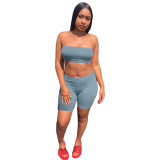 Solid Color Crop Tube Top and Shorts